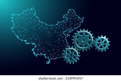 China map business statistics chart growing graphs. Blue light glowing flat design. Finance economy diagram presentation template vector illustration