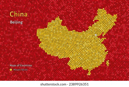 China Map with a capital of Beijing Shown in a Mosaic brick Pattern