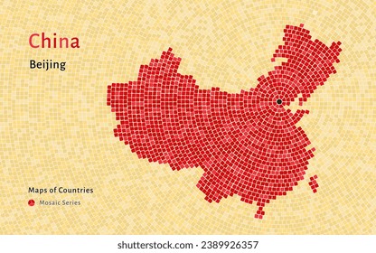 China Map with a capital of Beijing Shown in a Mosaic brick Pattern