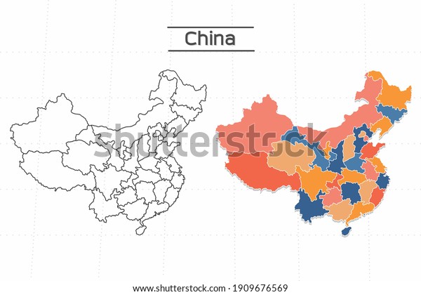 China map city vector\
divided by colorful outline simplicity style. Have 2 versions,\
black thin line version and colorful version. Both map were on the\
white background.
