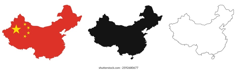 China Map collection . Official Color Map . Black and  Outline Map . High-Quality Vector Collection for Travel . Education and Design