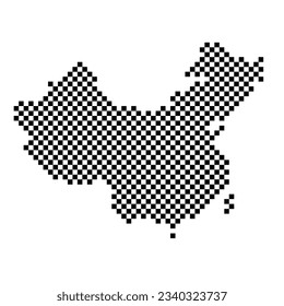 China map country from checkered black and white square grid pattern 
