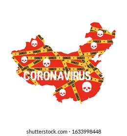 China map country icon with a stamp: Coronavirus on it. 2019 Novel Coronavirus (2019-nCoV) concept, for an outbreak occurs in Wuhan, China.Vector element