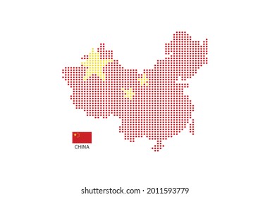 China Karte Design nach Farbe der chinesischen Flagge in Kreisform, weißer Hintergrund mit China Flagge.