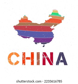 China map design. Shape of the country with beautiful geometric waves and grunge texture. Modern vector illustration.
