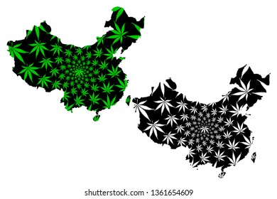 China - map is designed cannabis leaf green and black, Peoples Republic of China (PRC) map made of marijuana (marihuana,THC) foliage,