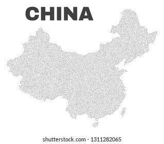 China map designed with little dots. Vector abstraction in black color is isolated on a white background. Random little dots are organized into China map.