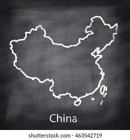 China map drawn with chalk on blackboard background