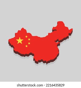 China map with flag. 3d illustration of china flag vector. International 3d flags. 