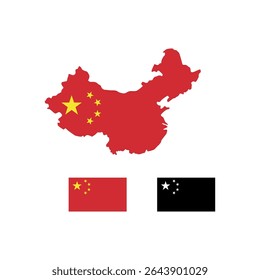 A versão em preto da bandeira do mapa da China ilustra províncias. perfeito para recursos educacionais, apresentações, sites de viagens e publicações culturais.