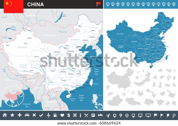 China map and flag - highly detailed vector\
infographic illustration