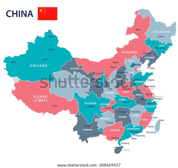 China\
map and flag - highly detailed vector\
illustration