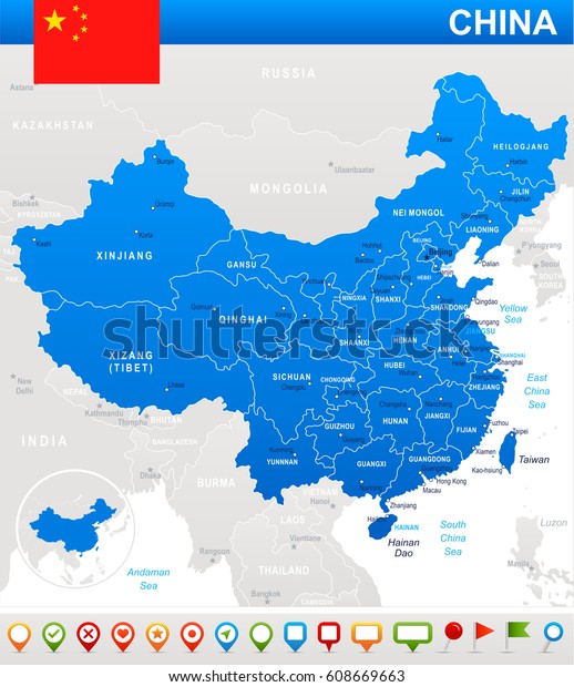 China\
map and flag - highly detailed vector\
illustration