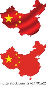 China Map Flag Illustration, Waving and Flat Style, National Symbol