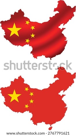 China Map Flag Illustration, Waving and Flat Style, National Symbol
