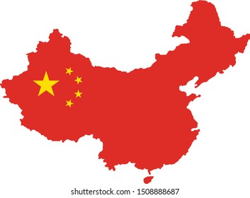 China map with  flag illustration,textured background, Symbols of China  - Vector