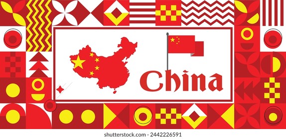China Karte Flagge Unabhängigkeit Tag geometrische Land Web-Banner Unternehmen abstrakte Hintergrund Design mit Flagge Thema. Landesvektorabbildung