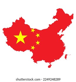 China map with a flag inside the map, vector illustration
