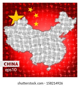 China map with flag and ribbon texture background - vector illustration 