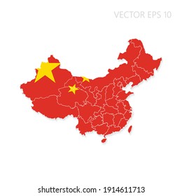 China map with flag and shadow isolated on white background. Vector illustration EPS10.