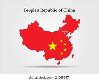 China map with flag symbol inside.Vector illustration.