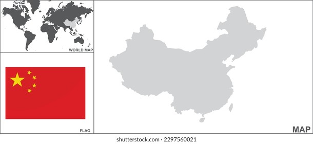 China map and flag. vector