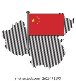 China map with flag. Vector illustration