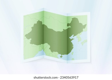 China map, folded paper with China map. Vector illustration.