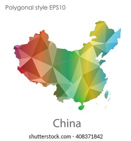 China map in geometric polygonal style.Abstract gems triangle,modern design background.