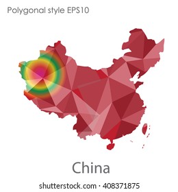China map in geometric polygonal style.Abstract gems triangle,modern design background.