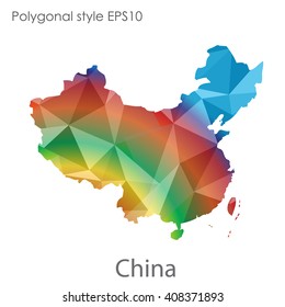China map in geometric polygonal style.Abstract gems triangle,modern design background.