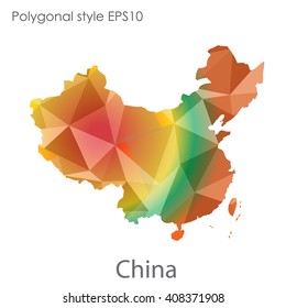 China map in geometric polygonal style.Abstract gems triangle,modern design background.