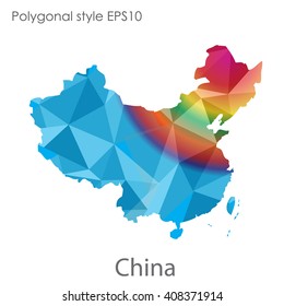 China map in geometric polygonal style.Abstract gems triangle,modern design background.