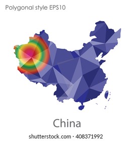 China map in geometric polygonal style.Abstract gems triangle,modern design background.