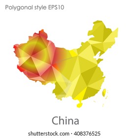 China map in geometric polygonal style.Abstract gems triangle,modern design background.