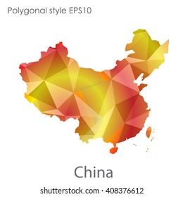 China map in geometric polygonal style.Abstract gems triangle,modern design background.