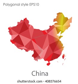 China map in geometric polygonal style.Abstract gems triangle,modern design background.