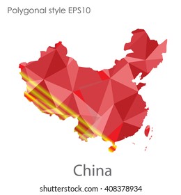 China map in geometric polygonal style.Abstract gems triangle,modern design background.
