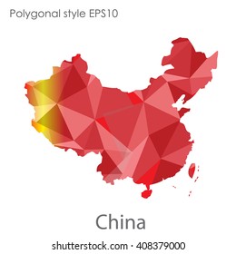 China map in geometric polygonal style.Abstract gems triangle,modern design background.
