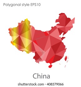 China map in geometric polygonal style.Abstract gems triangle,modern design background.