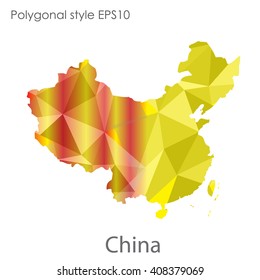 China map in geometric polygonal style.Abstract gems triangle,modern design background.