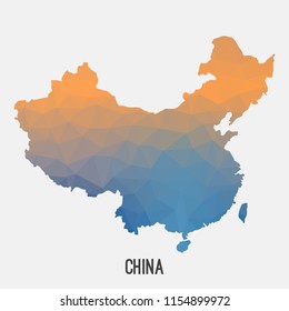 China map in geometric polygonal,mosaic style.Abstract tessellation,modern design background,low poly. Geometric cover, mockup. Vector illustration.