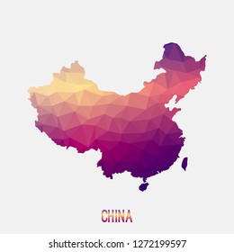 China map in geometric polygonal,mosaic style.Abstract tessellation,modern design background,low poly. Geometric cover, mockup. Vector illustration.