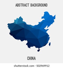 China map in geometric polygonal,mosaic style.Abstract tessellation,modern design background,low poly. Vector illustration.