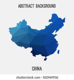 China map in geometric polygonal,mosaic style.Abstract tessellation,modern design background,low poly. Vector illustration.