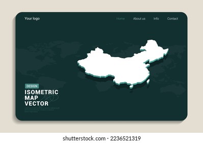 China kartiert grüner Hintergrund mit isometrischer Vektorgrafik. Webbanner-Layoutvorlage.