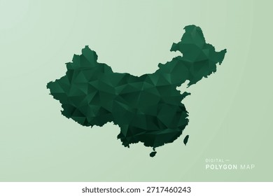 Mapa de China - Ilustración vectorial de estilo de polígono verde, diseño geométrico de bajo poli con silueta limpia sobre fondo verde suave.