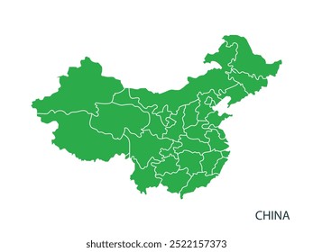 Ilustración de diseño de Vector verde de mapa de China aislado fondo blanco