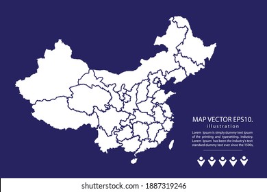 China map High Detailed on  blue background.