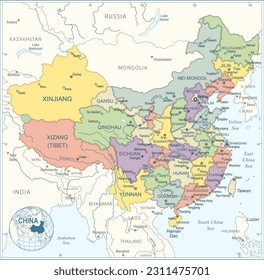 China map - highly detailed vector illustration